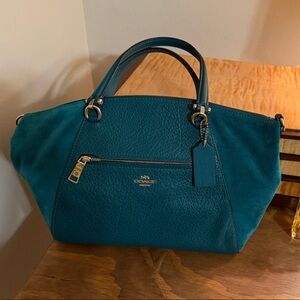 Coach Prairie Satchel Teal Leather and Suede